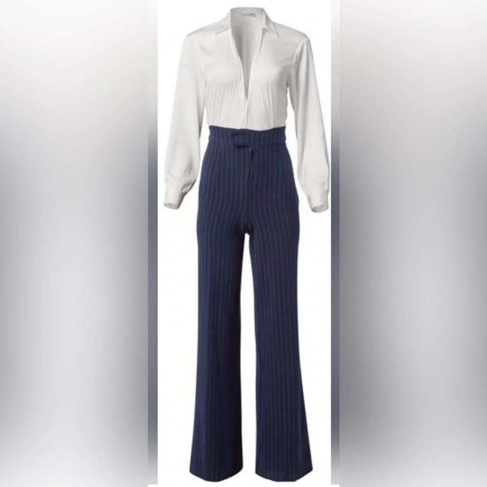 Blue and White Pinstripe Jumpsuit